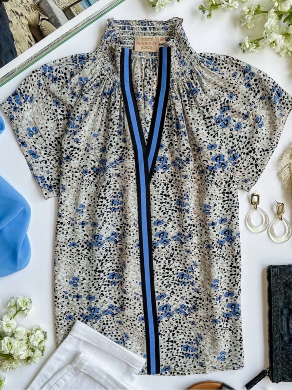 **NWT** Rungolee Aspen Blouse Mocha Poppy Fields XL